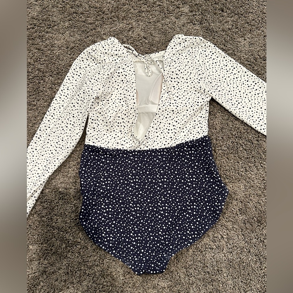 CALIA One Piece Tie Back Long Sleeve Swimsuit Freckle Dot Navy Size 8 - Picture 2 of 8